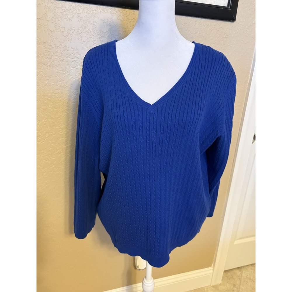 Lauren Ralph Lauren Royal Blue V Neck Cable Knit Sweater, XL Classic